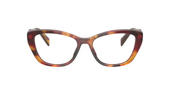 Das Bild zeigt die Prada Brille 19WV in Poppy tortoise von vorne.